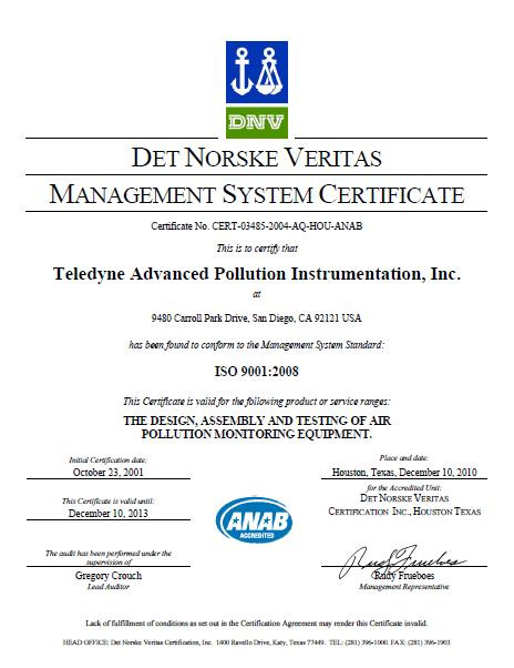 TAPI Agreement with Envitech LTD - ISO 9001 Certificate